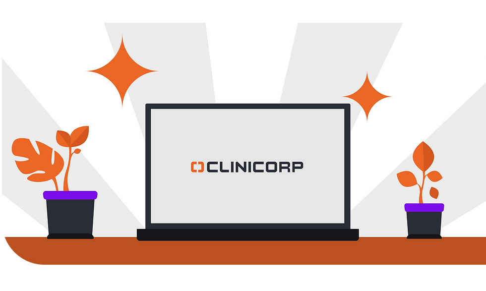Sistema de Gestão para Clínicas de Estética. Ilustração de tela de um computador com o logo da Clinicorp centralizado.