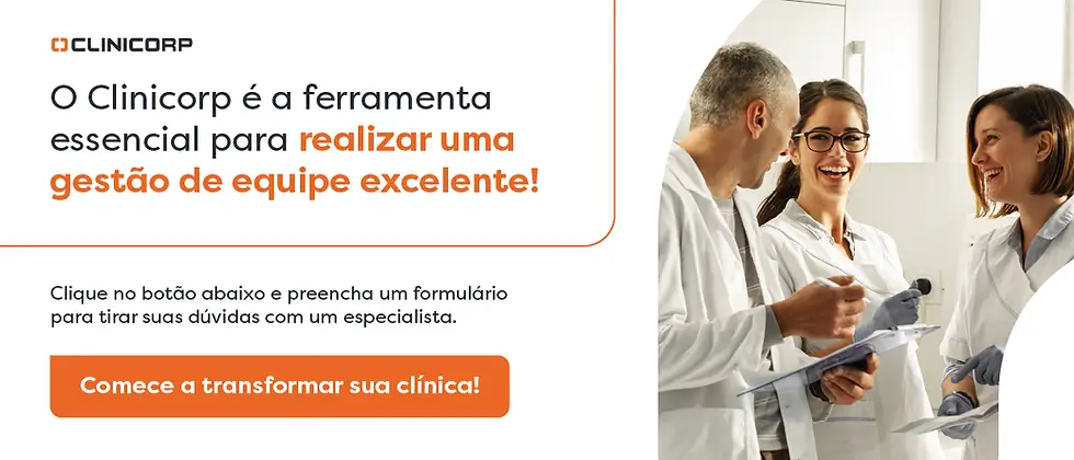 Chamada que destaca o impacto que o Clinicorp traz para a gestão de equipe. Existe a opção de receber um contato.