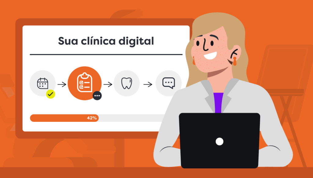 Ilustração de clínica que usa o fluxo digital na odontologia.