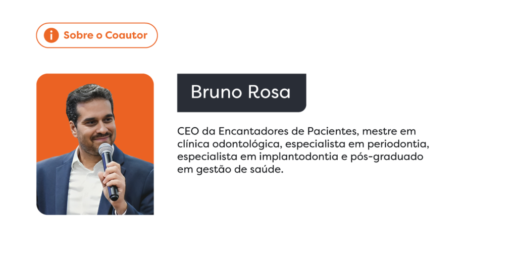 Produtividade financeira na Odontologia. Foto do parceiro Clinicorp, Bruno Rosa, CEO da Encantadores de Pacientes, mestre em clínica odontológica, especialista em periodontia, especialista em implantodontia e pós-graduado em gestão de saúde. 